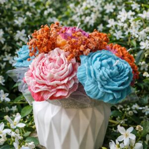 Bouquet Premium de Flores en Cera de Soja - Rosas Azules e Rosas (Hecho a Mano)