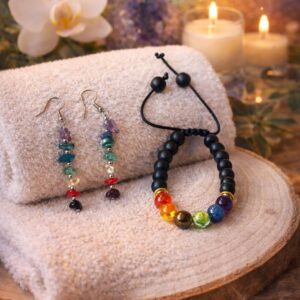 Set Pendientes y Pulsera Chakra 7 Piedras Naturales | Equilibrio Energético