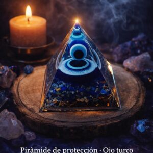 🧿 Orgonita Protectora: Pirámide con Ojo Turco y Cristales