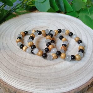✨ Pulsera Trío Sagrado: Palo Santo, Selenita y Obsidiana