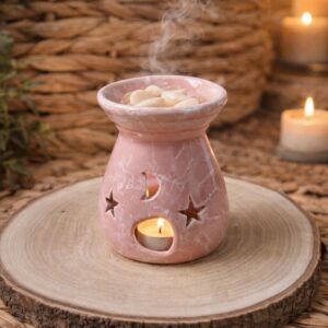 Quemador de Esencias "Luna y Estrellas" – Cerámica Rosa Jaspeada