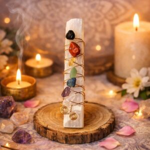 Selenita "Armonía Total" con Piedras de los 7 Chakras