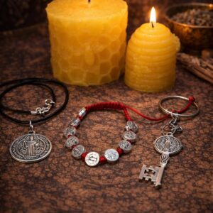 Pack Protección Espiritual: Velas de Miel y Amuletos de San Benito