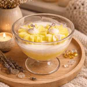 Vela Artesanal de Limón con Margaritas – Cera de Soja Natural