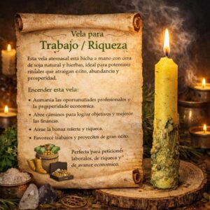 Vela Artesanal "Trabajo y Riqueza" – Abundancia, Éxito y Prosperidad 💰✨