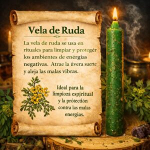 Vela de Ruda Natural – Limpieza Energética y Protección Espiritual 🌿🛡️